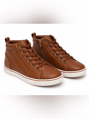 Cat & Jack Brown High-Top Lace-Up Sneakers with Side Zipper